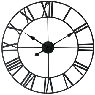 LW Collection Wanduhr Olivier Schwarz 60cm - Große Wanduhr mit römischen Ziffern - Moderne Industrielle Leises Wanduhr - Stille Uhr
