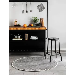 benuta Outdoorteppich Cleo, rund, Höhe: 5 mm, Teppich Wohnzimmer, Schlafzimmer, Esszimmer, Flur, Kunstfaser, Cozy schwarz|weiß Ø 150 cm x 5 mm