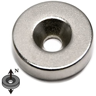 10 x Ringmagnet mit Senkung Ø 12/4,3 x 5mm - Neodym (NdFeB) - Nord (N-Pole) - Haftkraft 4,9 kg - 10 Stück - starke Scheiben-Magnete mit Bohrung und Senkung (Senkbohrung) für Industrie und Zuhause