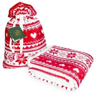 texpot Tagesdecke Kuscheldecke 150x200 als Geschenk im Sack Weihnachten rot