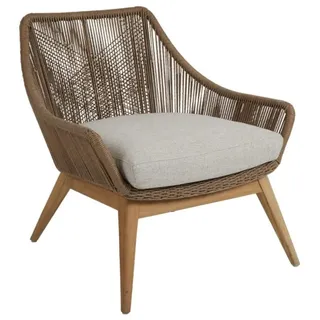 Gartensessel Hassel mit Kissen aus Teak und Rattan, modern skandinavisch, natur-beige, für Outdoor