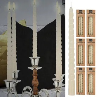 Stabkerze 'Twisted' 24er Set | H20cm creme Paraffin | Kerze gedreht | Wachskerze Spiralkerze für Kerzenständer (1 x 24er Set Stabkerzen creme)