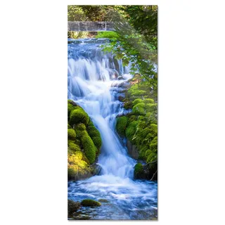 Pixxprint Glasbild Panorama, Wandbild aus Echtglas, Wasserfall im grünen Wald, 120x50 cm, inkl. Aufhängung und Abstandshalter