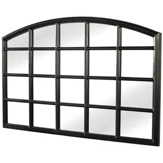 LebensWohnArt Wandspiegel Design Rundbogen-Fenster-Spiegel 120cm schwarz Sprossen Landhaus