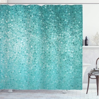 ABAKUHAUS Türkis Duschvorhang, Tupfen-Muster, Stoffliches Gewebe Badezimmerdekorationsset mit Haken, 175 x 200 cm, Turquoise Seafoam