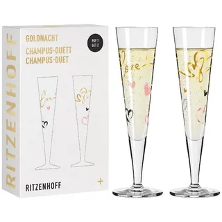 Ritzenhoff Sektglas Goldnacht, Glas, Handwäsche empfohlen, Transparent, Herzen, H: 24cm