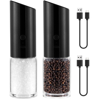 Vevok Chef Elektrisches Salz- und Pfeffermühlen-Set, USB-aufladbar mit LED-Licht, einstellbare Keramikkern-Grobheit, Einhandbedienung