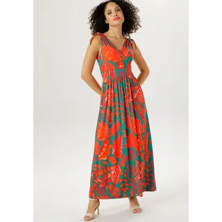 Sommerkleid ANISTON SELECTED Gr. 38, N-Gr, bunt (grün, rot, orange) Damen Kleider Strandkleider mit breiten Trägern zum Raffen Bestseller