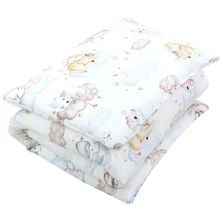 TupTam Kinder Gemusterte Bettdecken Set Ganzjahresdecke Bettdecke Kopfkissen Flachkissen 2tlg., Farbe: Tiere auf Wolken, Größe: 135x100 cm