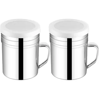 2 Stück Puderzuckerstreuer mit Deckel,Kaffee Zubehör,Mehlstreuer Puderzucker Icing Kakaokakao Universal Puderzuckermühle,Pulverstreuer Kakaostreuer für Cappuccino,Edelstahl Kakao Streuer Cappuccino
