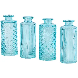 Levandeo® Dekovase, 4er Set Vase Türkis H13cm Glas Blumenvase Retro Tischdeko
