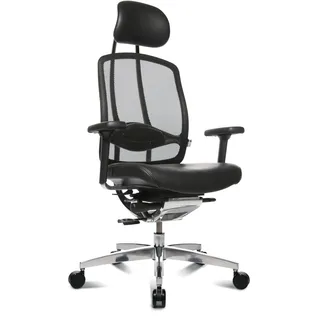 Wagner Alu Medic 10 Limited ergonomischer Profi Bürostuhl Drehstuhl Schreibtischstuhl mit bewegter Sitzfläche durch Dondola Gelenk echt Leder schwarz