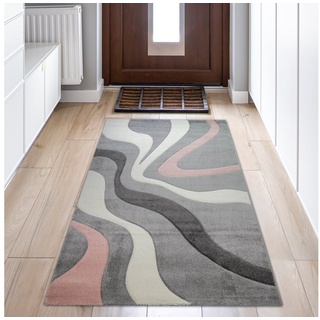 Teppich Rosa grauer Teppich mit Wellendesign, pflegeleicht& praktisch, Teppich-Traum, rechteckig grau|rosa 60 cm x 110 cm