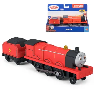 Thomas & Friends Fisher-Price Motorisierte James-Lokomotive und Tender | Batteriebetriebener Spielzeugzug mit Tender, Klassiker der Eisenbahn-Serie, für Vorschulkinder, JLL51