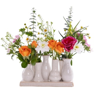 Jinfa 1 Set aus 7 kleinen Vasen auf festem Sockel | handgefertigte Blumenvasen Tischdeko | Antik-Weiß