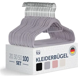 Blumtal 100 Stück Samt-Kleiderbügel - Samt-Kleiderbügel, rutschfest, um 360° drehbar, Grau