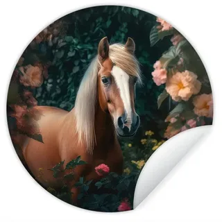 MuchoWow Wandsticker Pferd - Natur - Blumen - Wald - Tiere (1 St), Tapetensticker Selbstklebend, Wandbild Wohnzimmer, 80x80 cm bunt 80 cm x 80 cm x 0.1 cm