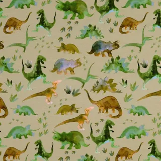 Jersey Stoffe Organic Dinosaurier Trex beige sand 1,00m x VB