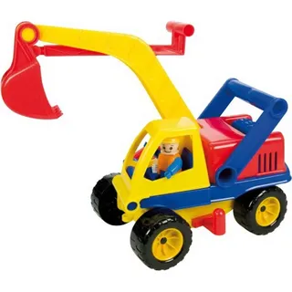 Lena 04151 Aktiv Bagger, ca. 35cm, mit beweglicher Lena Spielfigur, Baustellen Spielfahrzeug für Kinder ab 2 Jahre, robuster Schaufelbagger mit funktionstüchtigen Baggeram und Haltegriff