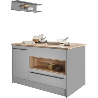 P & B Kücheninsel, Grau, Eiche, Holzwerkstoff, 3 Schublade(n) Schubladen, einzeln stellbar, 145x90x90 cm, höhenverstellbare Füße, Küchen, Küchenmöbel, Kücheninseln