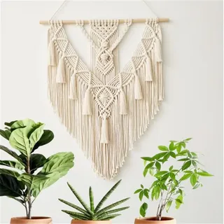 BMIDRUT Gewebter Makramee-Wandteppich aus Baumwolle, handgefertigt, gewebt, Traumfänger mit Quaste, Ornament, Schlafzimmer, Wohnzimmer, Wohnzimmer, 45 x 75 cm
