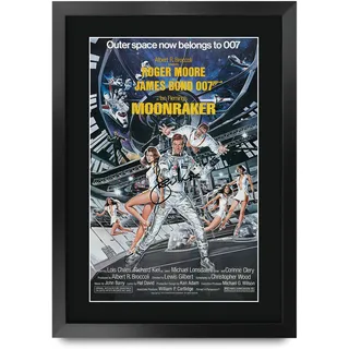 HWC Trading A3 FR James Bond - Moonraker Movie Poster Roger Moore Signed Geschenk GESTALTET A3 Printed Autogramm Film Geschenke drucken Fotobildanzeige