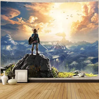 kampdream Anime Videospiel-Wandteppich, Himmels- und Berglandschaft, Wandteppiche für Jungen und Männer, Schlafzimmer, Wohnzimmer, 91,4 x 122,9 cm