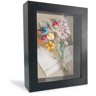 GraduationMall 3D Bilderrahmen Tief Objektrahmen 13x18 cm Schwarzen mit Glasscheibe zum Befüllen für Blumen Medaillen Tickets Wand Tischrahmen Schwarz