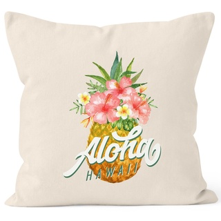Autiga Kissenbezug Ananas Aloha Hawaii Blumen Tropical Paradise Kissen-Hülle Deko-Kissen quadratisch Baumwolle Natur Unisize