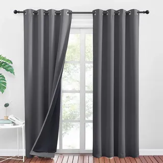 PONY DANCE Doppellagige und Dicke Vorhänge Hitzeschutz Thermovorhang Verdunklungsvorhänge Schlafzimmer Ösenschal 2er Set H 245 x B 140 cm Grau, Lichtundurchlässige Gardinen für Guten Schlaf
