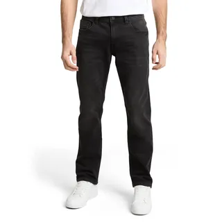5-Pocket-Jeans TOM TAILOR "MARVIN", Herren, Gr. 34, Länge 30, used schwarz stone schwarz denim, Denim/Jeans, Obermaterial: 75% Baumwolle, 20% Polyester, 3% Viskose, 2% Elasthan, straight fit, Jeans 5-Pocket-Jeans, mit kleinem Logo-Print