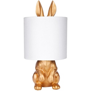 BRUBAKER Nachttischlampe Tischleuchte Hase Gold oder Silber - Tischlampe mit Lampenschirm, ohne Leuchtmittel, Motiv Lampe mit Keramikfuß, Höhe 42 cm goldfarben|weiß