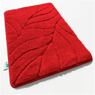 Floordirekt Badematte Maris – Flauschiger Badteppich, Blattstruktur, rutschfest & waschbar, rutschhemmend beschichtet, fußbodenheizungsgeeignet, schnell trocknend, Polyester, für Fußbodenheizung geeignet, dichter Flor, 80x150 cm, Rot rot 80 cm x 150 cm