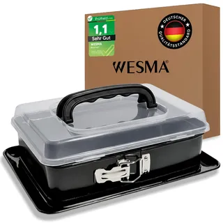 WESMA® Rechteckige Springform 27,5 x 18 x 9 cm, Backform mit Transporthaube und Griff, Kuchenform eckig mit Deckel, Antihaftbeschichtung, rechteckige Backform mit Verschluss, ideal für Kuchen & Torten