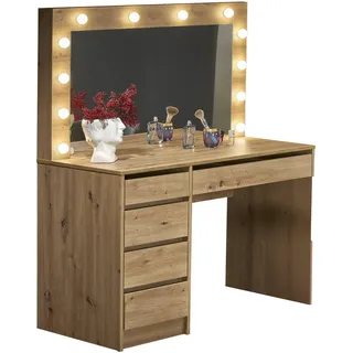 Konsimo® Schminktisch, Eiche, Holz, Glas, 140x120x55 cm, Schlafzimmer, Schminktische