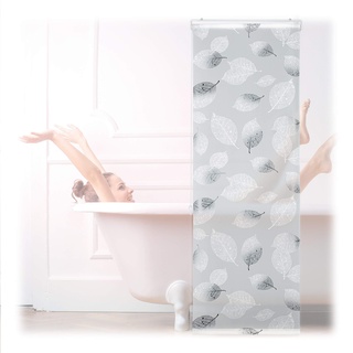 Relaxdays Duschrollo, Blatt Muster, Seilzug, Flexible Montage, Duschvorhang für Badewanne, schwarz-weiß, 60 x 240 cm