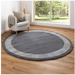 Steffensmeier Teppich Pokhara Bordüre - Rund, rund, Nepal Design grau Ø 200 cm
