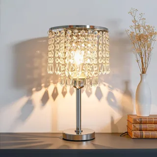 SanBouSi Kristall Tischlampe Nachttischlampe Kristallglas, Runder Standfuß Elegante Moderne Tischlampen Heimtischlampe Deko Lampe mit Kristallen Weiß