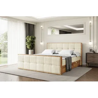 altdecor Boxspringbett mit Matratze und Lattenrost, Topper, Fußteil,Polsterbett mit Bettkasten, Bett mit Stauraum H4-Matratze, Doppelbett, Boxbett... - Beige