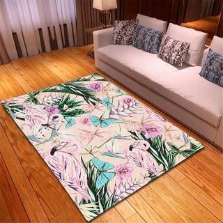 Chickwin Teppich Wohnzimmer Outdoor, Weiche Antirutschunterlage Kurzflor Moderne Flamingo Teppiche für Schlafzimmer Kinderzimmer Küche Terrasse Schlafzimmer-3D Muster (150x100cm,Pinke Blumen)