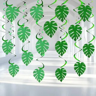 32 Stück Palmblätter Hängende Spiralen Girlande, Hawaii Deckenhänger Spiral, Palmblätter Spiral Girlande Grün, Wirbel Deko Spiralen Grün Hängende Wirbel Dekoration für Hawaii Sommer Tropische Party