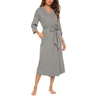 Damen-bademantel, Nachthemd Mit V-ausschnitt, 3/4-ärmel Aus Fleece ‚Äì Weihnachtsgeschenk-idee (l, Grau)