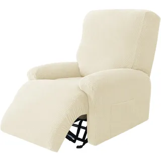 Surwin Sesselschoner für Relaxsessel mit Armlehnen, Stretchhusse für Relaxsessel Anti-Rutsch Fernsehsessel Bezug mit Taschen Sesselbezug Stretch Elastisch (1 Sitzer,1#Beige)