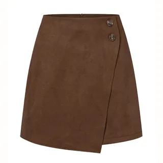 MAOAEAD Unregelmäßiger Wildleder-Minirock für Damen, hohe Taille, A-Linie, Knopfleiste, Wildlederimitat, Skort für Herbst und Winter, Röcke für Damen, 2024, mit Reißverschluss, Braun, Größe M - 40