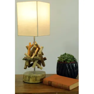 GURU SHOP Tischleuchte/Tischlampe Bilbao, Treibholz, Baumwolle, in Bali Handgemacht aus Naturmaterial - Modell Bilbao, 50x15x15 cm