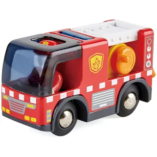 Hape Eisenbahnwelt Feuerwehrauto mit Sirene, Spielfigur &-fahrzeug, ab 3 Jahren, Rot
