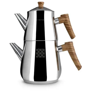 SERENK Teekanne Serenk Definition Türkisches Teekannen-Set (Caydanlik) – Brauner Griff, 3 l, (4-St)