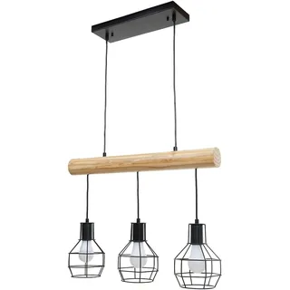 Décoshop26 - Pendelleuchte/Kronleuchter im Vintage-Industriestil Massivholz und schwarzes Metall 3 Gitterschirme 04_0003603