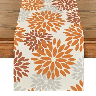 Artoid Mode Blumen Orange Dahlien Herbst Tischläufer, Saisonnal Küche Tisch Dekoration Drinnen Urlaub Party Dekor 40x140 cm