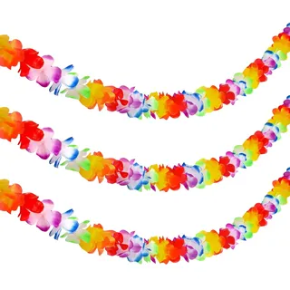 Luau Girlande Hawaii, 3pcs HawaiiKetten Blumen 10 Feet/3m, Hawaiianische Deko Girlanden, Bunte Blumenketten Hawaii, für Tropische, Strand, Geburtstag Party, Poolparty